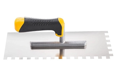 Гладилка нерж. зубчат. 120х280мм, зуб 8мм, с основанием, комб. рук., серия 28 (0800-282808) HARDY