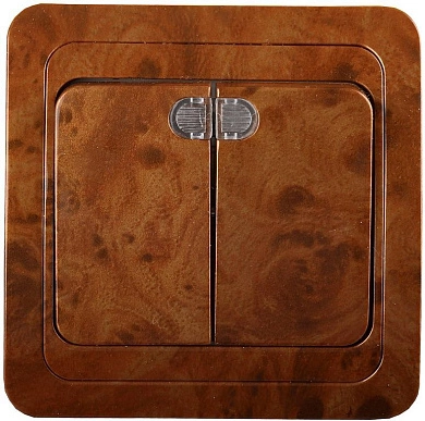 Выключатель "ГАММА" с подсветкой, двухклавишный, цвет орех, 10A/~250B (SV-54135-N) СВЕТОЗАР