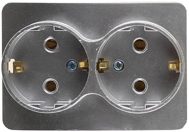 Розетка СВЕТОЗАР "ГАММА" с заземлением, двойная, без вставки и рамки, цвет светло-серый металлик, 16