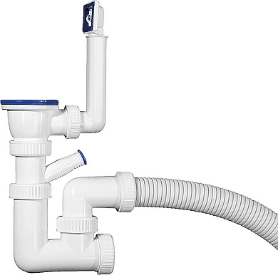 Сифон ЗУБР "МАСТЕР" колбовый для моек и раковин, выпуск - нержавеющая чашка, перелив, отвод для стир