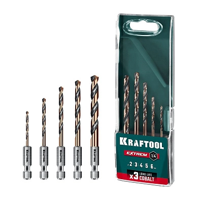 Набор сверл по металлу 2.0-6.0 мм, HSS, 5шт., хвост. НЕХ 1/4", класс A1 (29652-H5) KRAFTOOL
