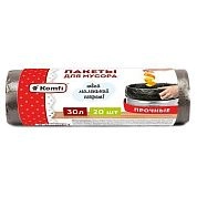 Мешки для мусора ПНД, 7 мкм, 30 л, чёрные, в рулоне, 20 шт. (17168) Komfi