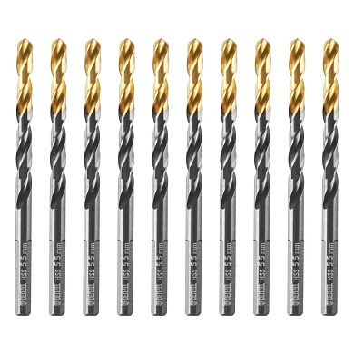 Сверло по металлу 5,5 мм, HSS-TiN, Golden Tip, 10 шт. (717214) DENZEL
