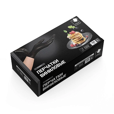 Перчатки виниловые (10 гр), чёрные, L, 100 шт. (24599) А.Д.М.