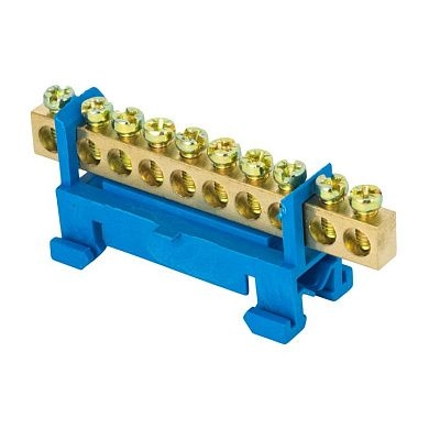 Шина N нулевая тип стойка в изоляторе на DIN-рейку 6x9мм 10 отверстий синяя ETP