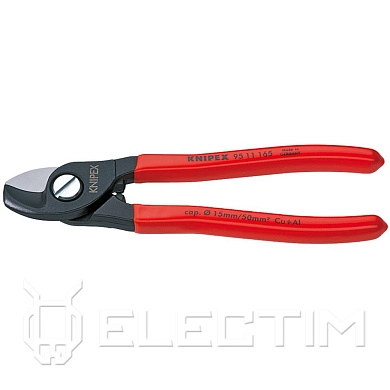 Кабелерез, рез: кабель D 15мм (50мм, AWG 1/0), 165мм, чёрный, обливные рукоятки, SB (9511165) KNIPEX