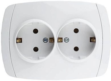 Розетка "CITY LIGHT" двойная в сборе, с заземлением, цвет белый, 16А/~250В (SV-54207-W) СВЕТОЗАР