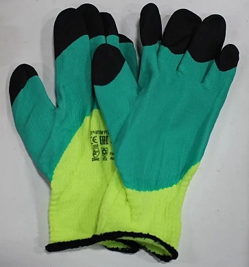 Перчатки акриловые утепленные (с ворсом) с губчатым латексным обливом ЛИМОН от мин. рисков