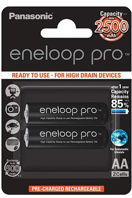 Аккум. PANASONIC R6 (AA) eneloop Pro Ni-MH 2500mAh предзаряженный бл/2