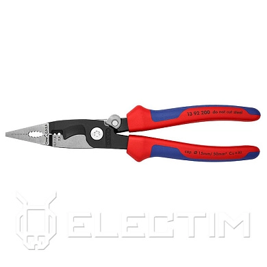Клещи электромонтажные, 6-в-1, защёлка-"собачка", хром., 200мм, обливные рукоятки (1392200) KNIPEX