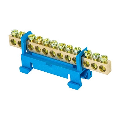 Шина N нулевая тип стойка в изоляторе на DIN-рейку 6x9мм 12 отверстий синяя ETP