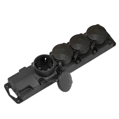 Розетка переносная четырехместная с крышками (220-250В, 16A, IP44, каучук) Р16-467