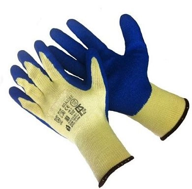 Перчатки трикотажные хб 13 класс (6 нитей, 267 текс) облитые толстым слоем вспенненого латекса желт.