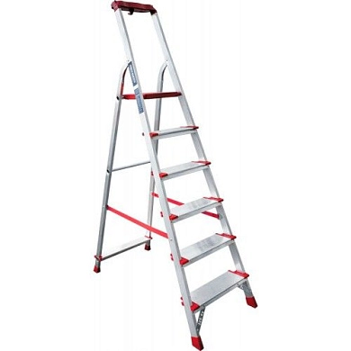 Лестница-стремянка алюм. индустриальная с органайзером NV5150 (6 ступ. 125/198см 6.3кг) Новая высота