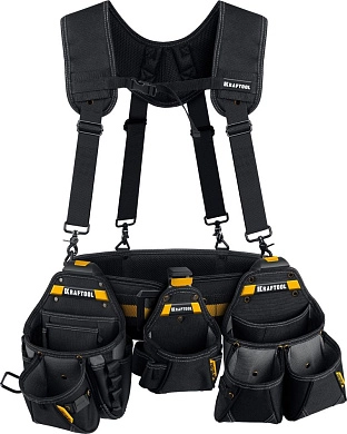 Пояс монтажника KBS-5, в комплекте: пояс монтажника, подтяжки и 3 сумки (38760-5) KRAFTOOL