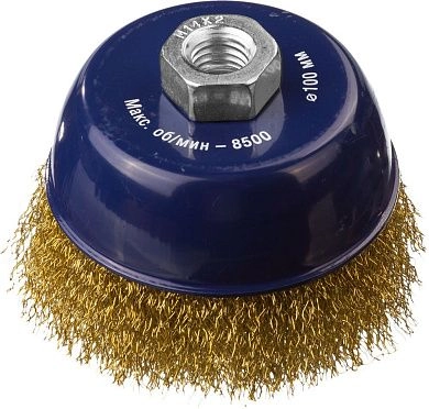 Щетка чашечная (гофр) d=100мм/М14, латун.пров. (35103-100) DEXX