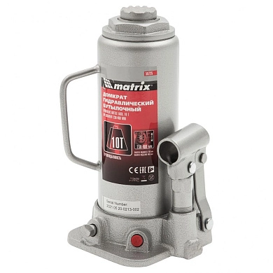Домкрат гидравлический бутылочный, 10т, h подъема 230–460мм (50725) MATRIX