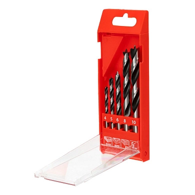 Набор сверл по дереву, 4-5-6-8-10 мм, 5шт., цилиндр. хвостовик, пластиковый кейс (70281) MATRIX
