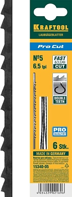 Полотна для лобзика, с двойным зубом, №5, 130мм, 6шт, "Pro Cut" 15340-05 (15340-05) KRAFTOOL