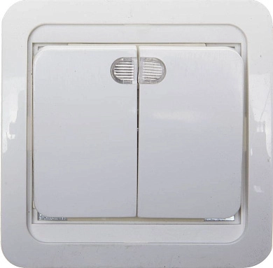 Выключатель "ГАММА" двухклавишный, с подсветкой, цвет белый, 10А/~250В (SV-54135-W) СВЕТОЗАР