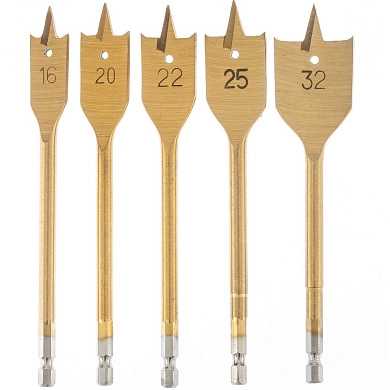 Набор сверл перовых по дереву, 16-20-22-25-32 мм, 5 шт., пластик. кейс (70443) MATRIX