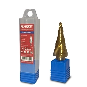 Сверло ступенчатое 4-22мм, 10 ступ., винт.спир.,хвос. 1/4" HSS, TiN "СТАНДАРТ" (KL06113-4-22) KLASSE