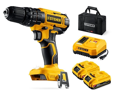 Дрель-шуруповерт ударная 20 В, 40Нм, 2 АКБ LMS 2Ач, сумка (CDS-40-22) STEHER
