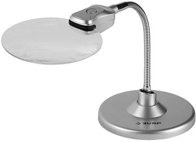 Лупа ЗУБР "МАСТЕР" на гибком штативе, светодиодная подсветка, 2-х/6-ти кратное увеличение, диаметр л