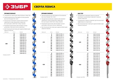 Сверло по дереву, спираль Левиса, HEX хвостовик, Мастер 2947-235-16, d=16х235мм (2947-235-16) ЗУБР
