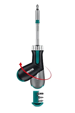 Набор: рычажная реверсивная отвертка с битами 6 шт, EXTREM (25899) KRAFTOOL