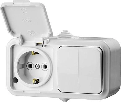 Блок  розетка одноместная + выкл. двухкл. (IP54,16А / 10А, 220В) "MASTER" "MAXIMA" (54313-W) STAYER