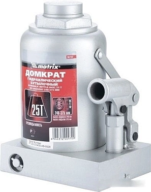 Домкрат гидравлический бутылочный, 25т, h подъема 230-360мм (50733) MATRIX