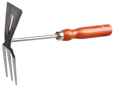 Мотыжка сад., нерж. сталь, прямое лезвие, деревянная ручка, 260мм, 3 зубца (8-421135_z01) GRINDA