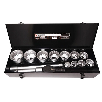 Набор головок с трещоткой и удлинителями 1" 36-80мм, 15пр., в мет.кейсе (F-8141-9) Forsage