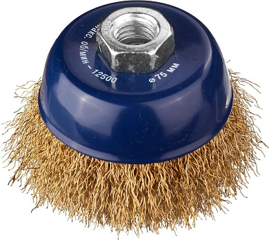 Щетка чашечная (гофр) d=75мм/М14, латун.пров. (35103-075) DEXX