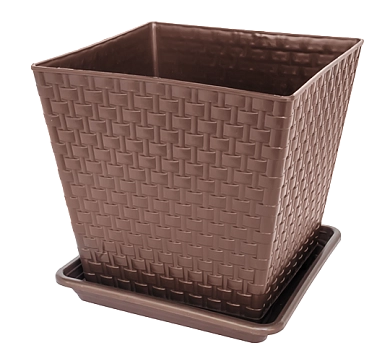 Горшок для цветов квадратный "Ротанг" 5 л с поддоном БЗПИ