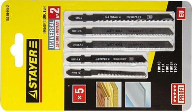 Набор STAYER "PROFI" Полотна "УНИВЕРСАЛ №2" для эл/лобзика, по дереву и металлу, T-хвост., 5шт