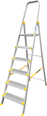 Лестница-стремянка алюм. одностор. профес. с анодир. покрытием АS (6 ступ. 124/201см, 6.3кг) АЛЮМЕТ
