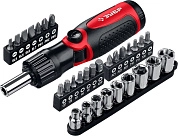 Набор: Отвертка реверсивно-рычажная "МВ-31", ЗУБР Мастер 25161-H31, с битами и торцовыми головками,