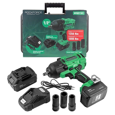 Гайковерт ударный аккум. RF-WT02F1161 (20.0 В, 2акк. х 5.0 Ач Li-ion, 1/2", 1356 Нм,чем.) Rock FORCE