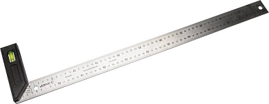Угольник разметочный, ЗУБР Эксперт 34397-60, усиленный, встроенный уровень, гравирован шкала, нерж п