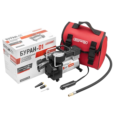 Компрессор метал. 45л/мин в прикуриватель БУРАН-01, сумка, 10атм + подар. (S02001002) SKYWAY