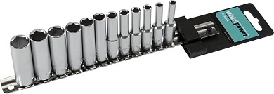 Набор головок 1/4" 4-13мм, удлин., 12пр., на подвесе (1612-2712S) WHIRLPOWER