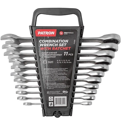 Набор ключей комбинированных трещоточных 8-19мм, 11пр. (P-51112) PATRON