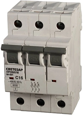 Выключатель автоматический СВЕТОЗАР "ПРЕМИУМ" 3-полюсный, 50 A, "C", откл. сп. 6 кА, 400 В