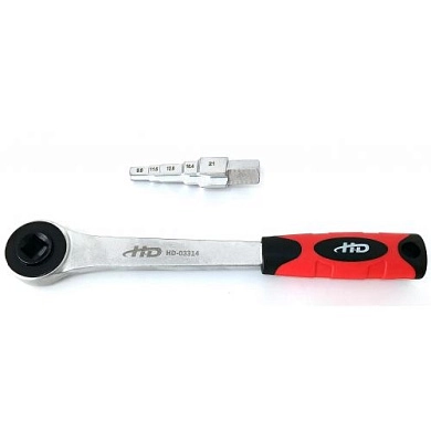 Ключ трещоточный внутренний 1/2" 30T + Ключ ступенчатый 3/8", 29/68", 21/32", 27/32" (HD-03314) H-D