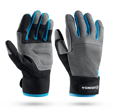 Перчатки садовые, M(8), искусств. кожа, усил. ладонь и кончики пальцев (1138-M) GRINDA