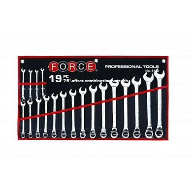 Набор ключей комбинированных 6-24мм, 75град., 19пр., Cr-V (5192) FORCE