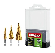 Набор сверл ступенчатых 4-30 мм, винтовая спираль, 3 шт. (29658-4-30-H3) URAGAN