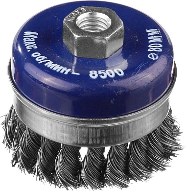 Щетка чашечная усиленная (коса) d=80ммхМ14, стальн. пров. 0,5мм (35106-080) DEXX